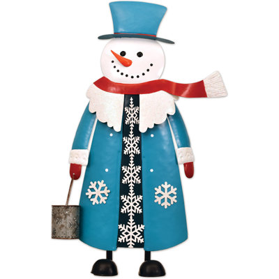 Blue Top Hat Snowman Metal Winter Porch Greeter