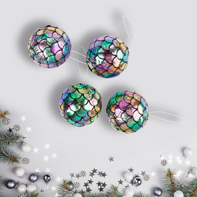 Boules de Noël irisées Mermaid - 2,75 po - multicolore - ensemble de 4