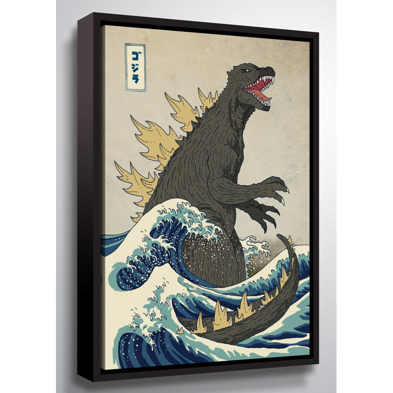 « the great monster off kanagawa », impression sur toile, H 24 po x l 16 po x P 2 po, Cadre flottant noir