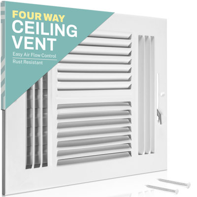 Ceiling Register - Air Vent Covers - 14X14Inch 4-Way White Grille Register Cover with HVAC Heat and Cold Air Conditioner