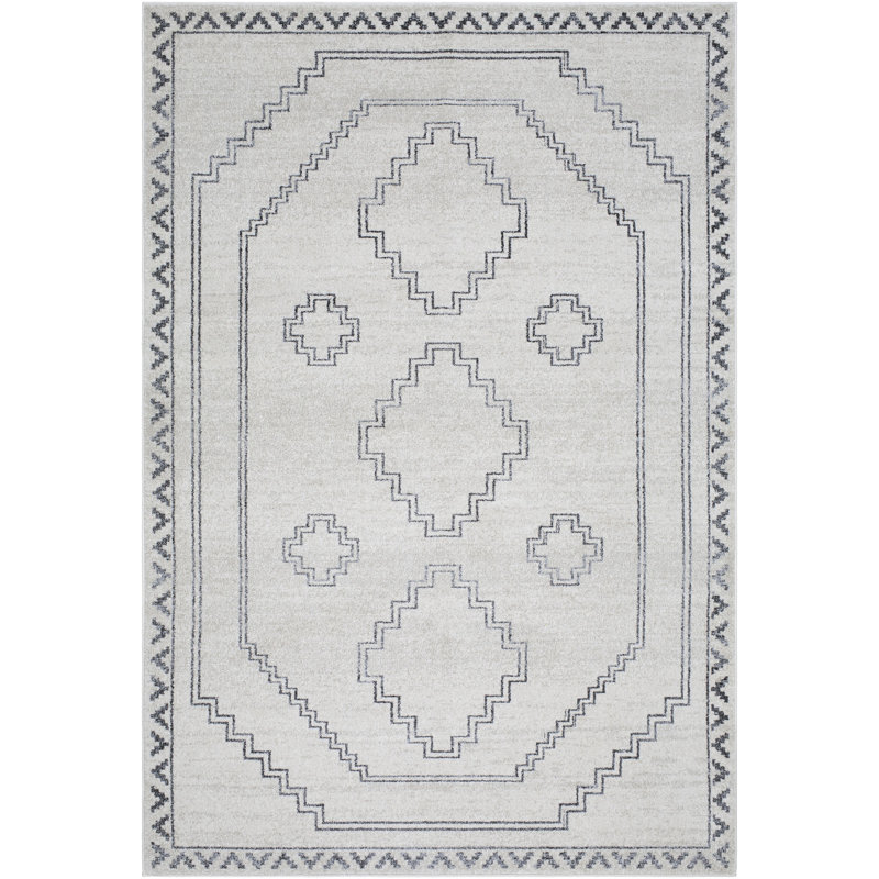 Tapis rectangulaire beige en polypropylène tissé à la machine Rogatien, Rectangle 5 pi 3 po x 6 pi 11 po