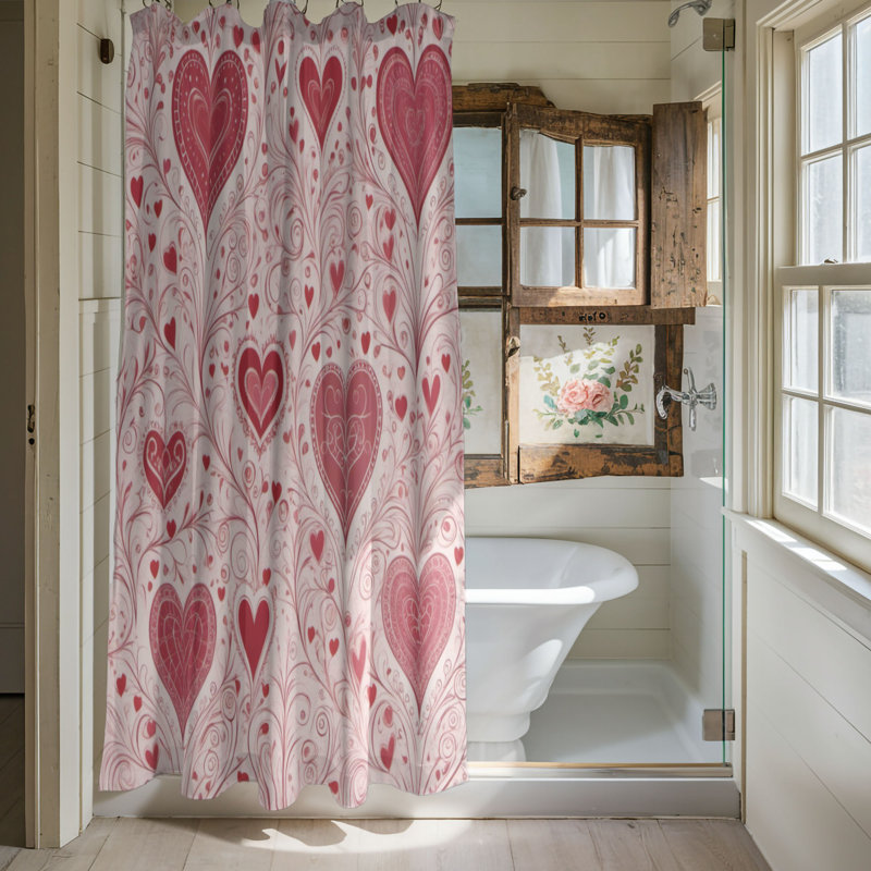 Rideau de douche standard 1 pièce Tender Pink Hearts, H 74 po x l 71 po