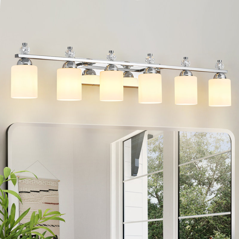 Luminaires de meuble-lavabo en verre Mid-Century E26, 6 lumières, Chrome chrome