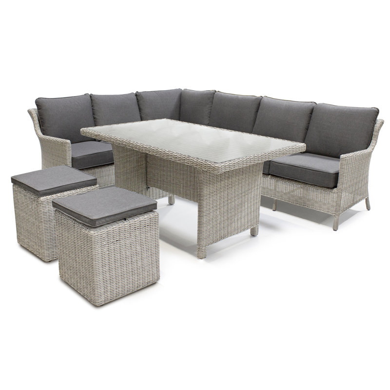 Seville Casual Dining Corner Set, White Wash with Grey Taupe Cushions