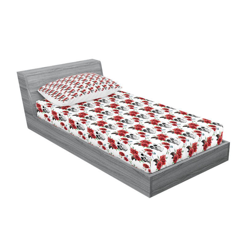 Ensemble de draps et taies décoratives Ambesonne Rose, 4 pièces, vermillon noir vert