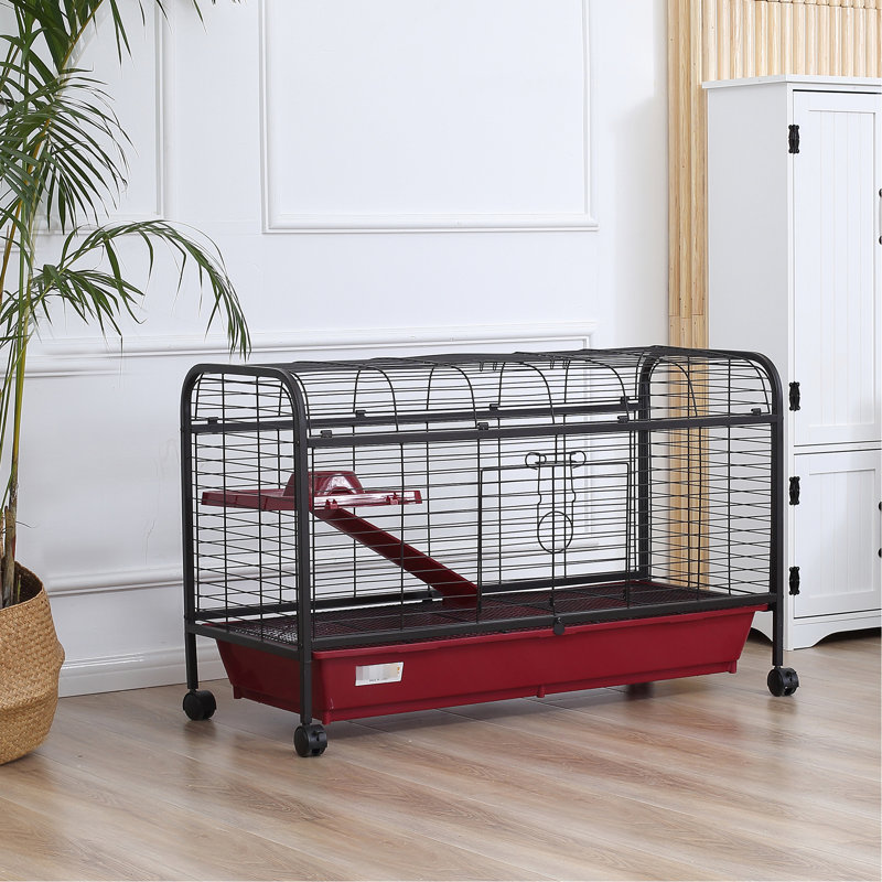 Cage à lapins et furets de 41 po de L - avec mangeoire, roues, plateforme, plateforme pour animaux
