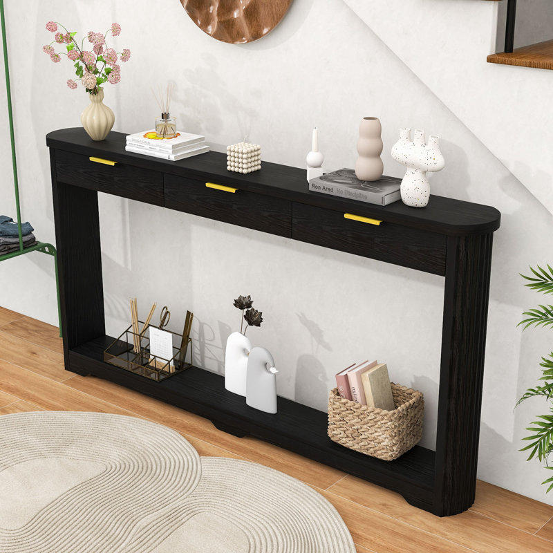 Table de rangement en bois avec 3 tiroirs, Black