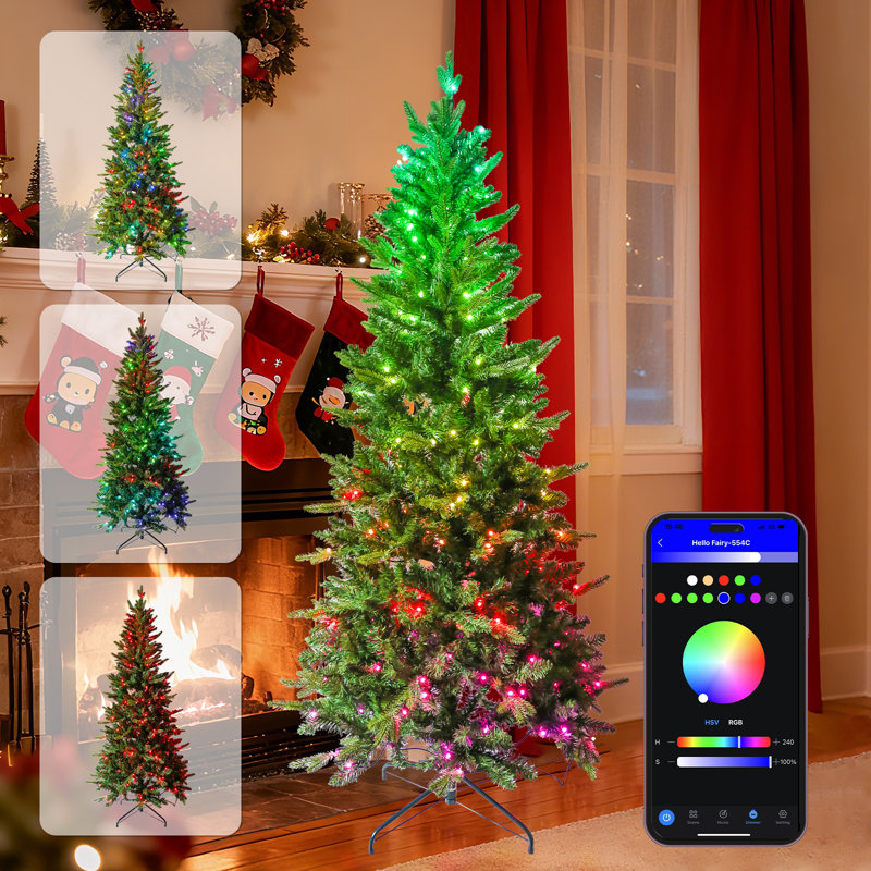 Arbre de Noël mince 6 pi pré-éclairé en PVC + PE, 6 pi
