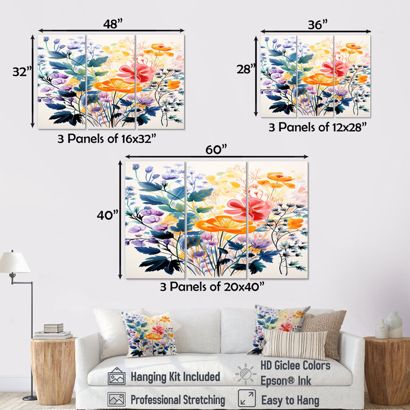 Lorinda - Ensemble d'impressions murales Buttercups, Toile tendue, H 32 po x l 48 po x P 1 po