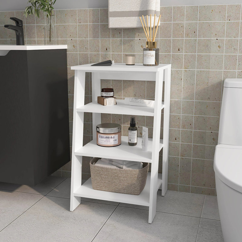Stylish White Bathroom Shelf With 4 Shelves For Storage Function Freestanding Tidy Feature, Natural