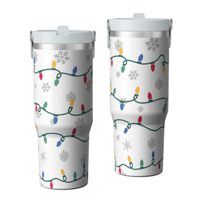 30 oz Tumbler  with Lid and handle  Stainless steel  Insulated tumblers  Cute water bottle with Flip(Christmas lights)
