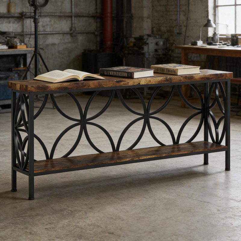 Table basse, canapé industriel, console à 2 niveaux, Rustic Brown/Black