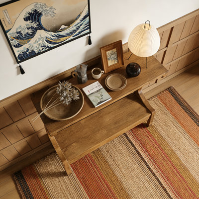 Solid Wood End Table with 2-Tier Storage Shelf