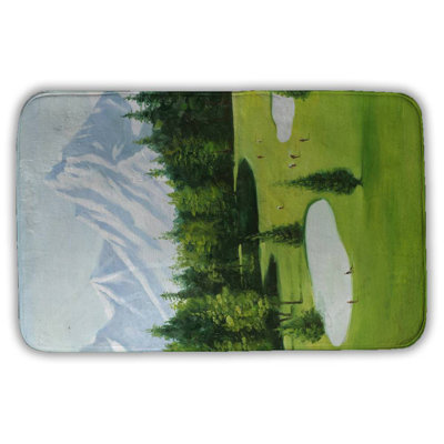 Golf course with mountains view Bath Mat with Non-Slip Backing - Quick Dry Memory Foam Bathroom Rug - Absorbent - Modern Plush Spa-Style - Machine Washable
