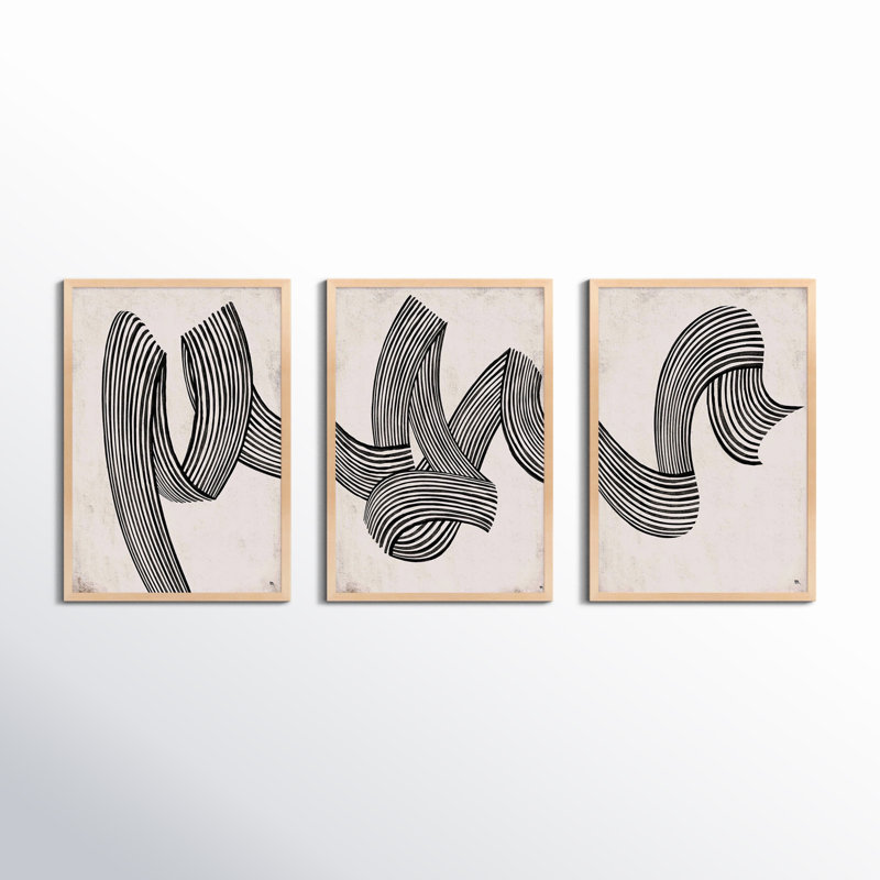 Menton Linework par Studio M - ensemble de 3 reproductions de cadres photo, H 38 po x l 53 po x P 1,25 po, Érable
