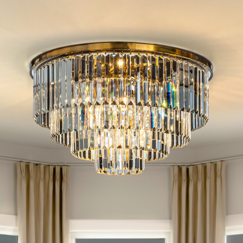 Domanique 8-Lights Modern Luxury Round Fringe Tiered Crystal Flush Mount Ceiling Light, Antique Gold