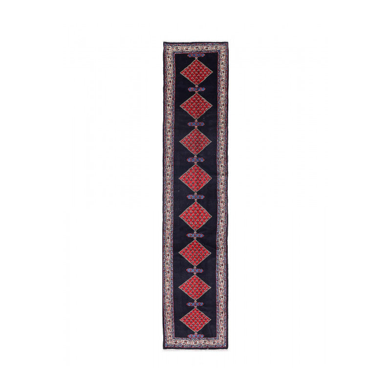 One-of-a-Kind 2'8'' X 13'11'' 1970s Area Rug in Navy Blue/Red/Beige