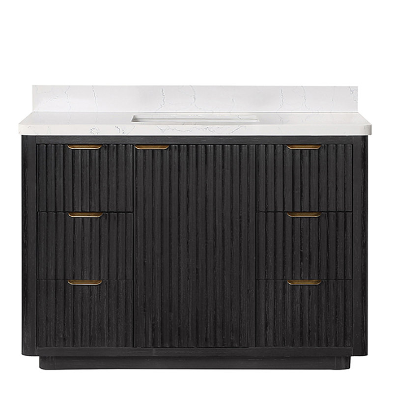Ensemble de meuble-lavabo simple 48 po Adela, Noir, noir, noir, noir, Blanc / Blanc, Doré