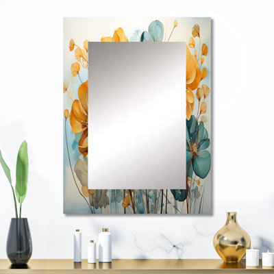 Teal orange Botanical Fragments I - Botanicals Unique Wall Mirror, sarcelle, impression sur métal
