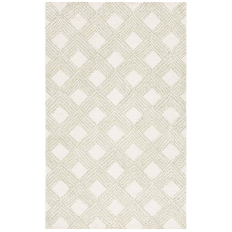 Ebony 752 Hand Tufted Wool Cotton Geometric Rug in Green/Ivory, Rectangle 3' x 5'