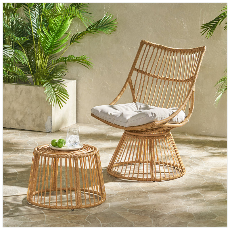 Charming Faux Rattan Chair And Side Table Set For Relaxation And Style