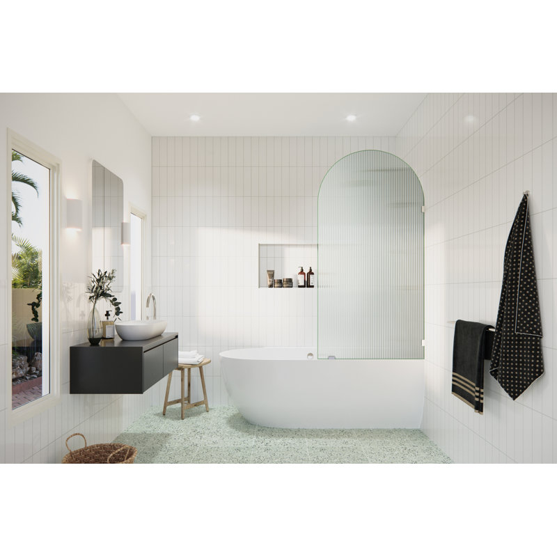 Maven 34 in. x 66.75 in. Single Fixed Frameless Arched Fluted Bathtub Panel, Polished Nickel