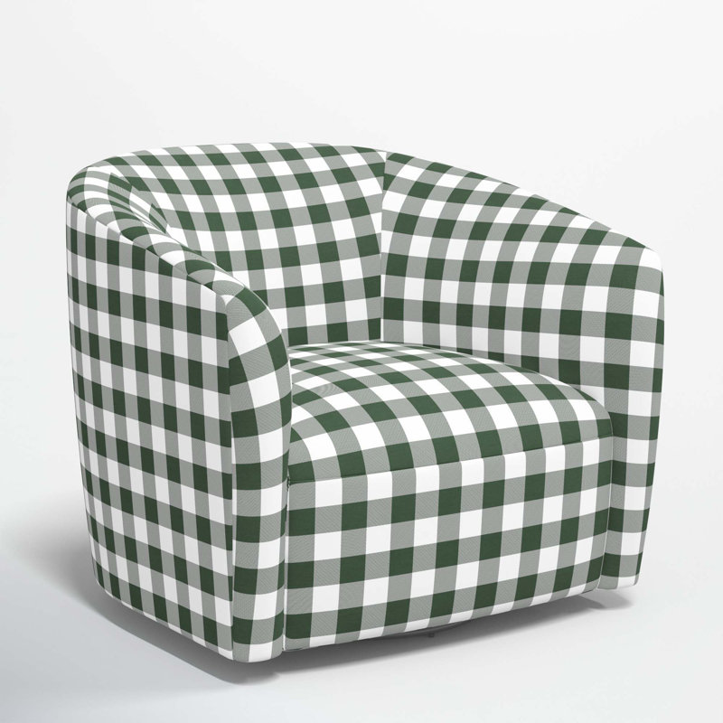 Marita Upholstered Swivel Barrel Chair, Classic Gingham Evergreen