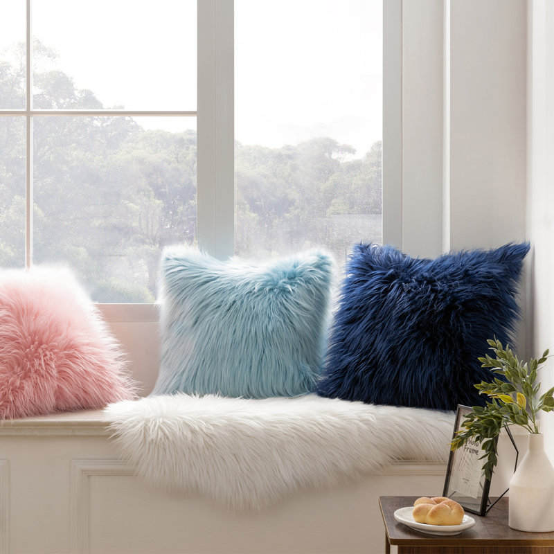 Coussin décoratif long en fausse fourrure, coussin d'appoint moelleux, Marine, Housse de coussin et insert, Square 20"
