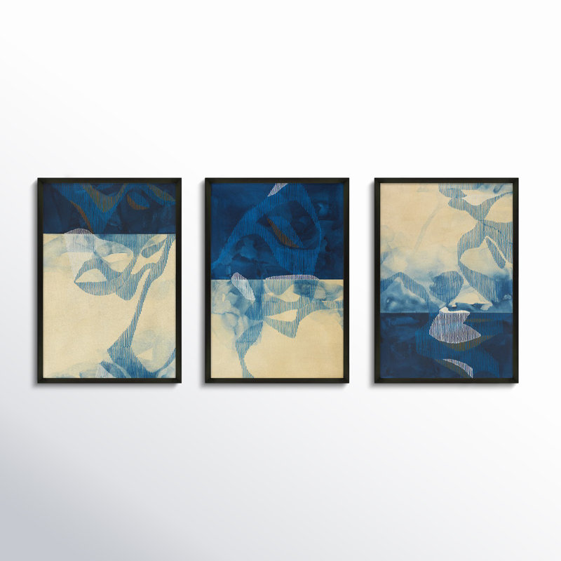 Far North. Ensemble de 3 œuvres d'art encadrées par Jacques Pilon, Cadre noir, H 20 po x l 14 po x P 1,25 po