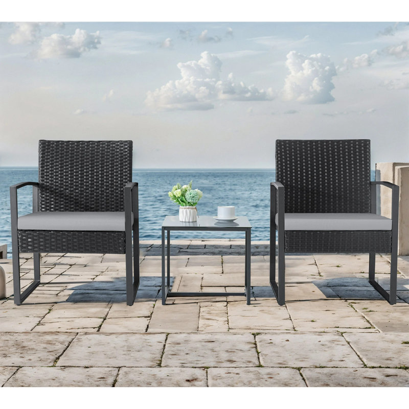 Beoll 3 Pieces Patio Bistro Sets Outdoor Wicker Furniture Sets Modern Rattan Chair Conversation Sets with Coffee Table for Yard and Bistro