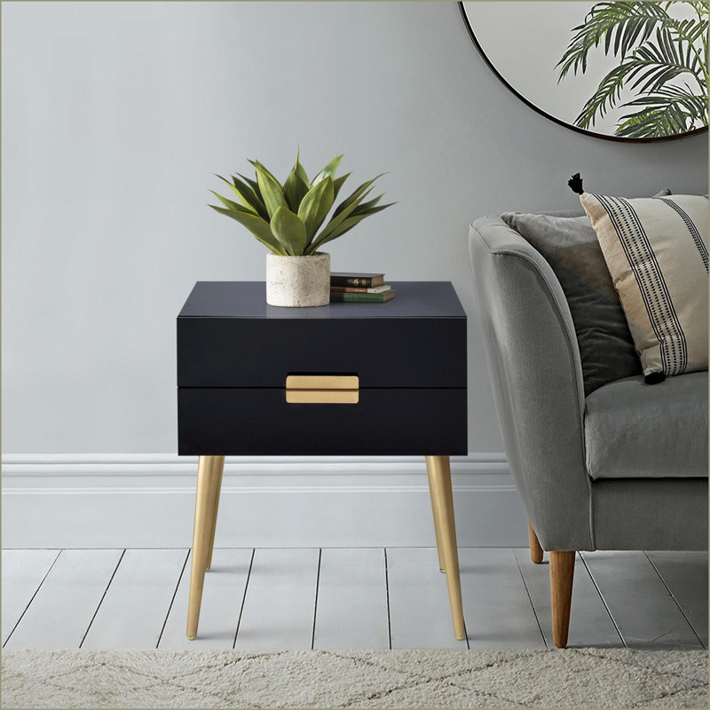 Noir et noir Table basse compacte dorée à 2 tiroirs - peu encombrante pour les petits espaces