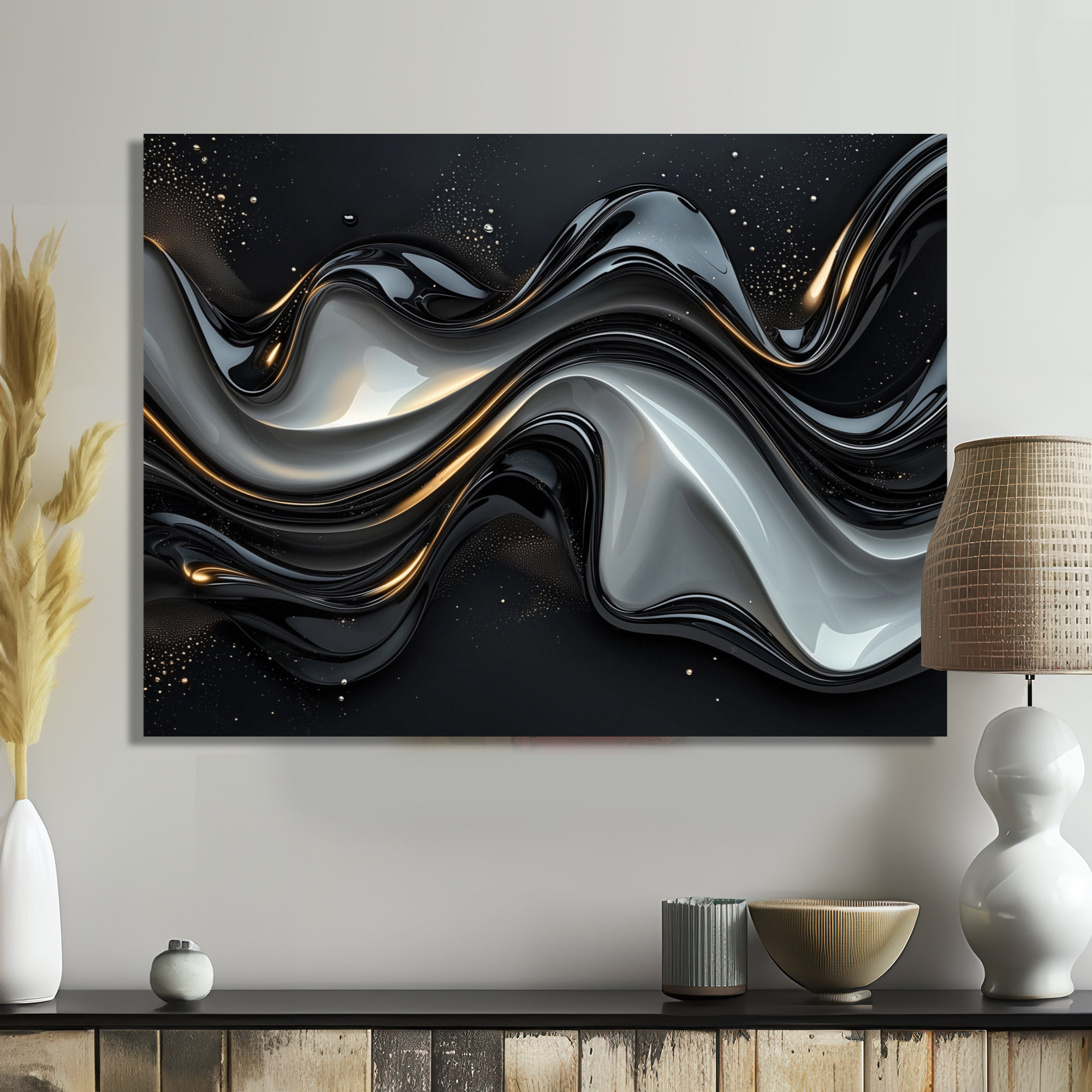 Ivy Bronx Fractal Black And Grey Peano Curve II - Modern Metal Art ...