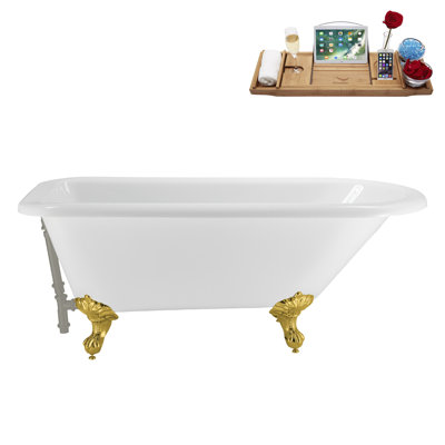 62" Streamline Clawfoot Tub,Tray,Drain, Clawfeet