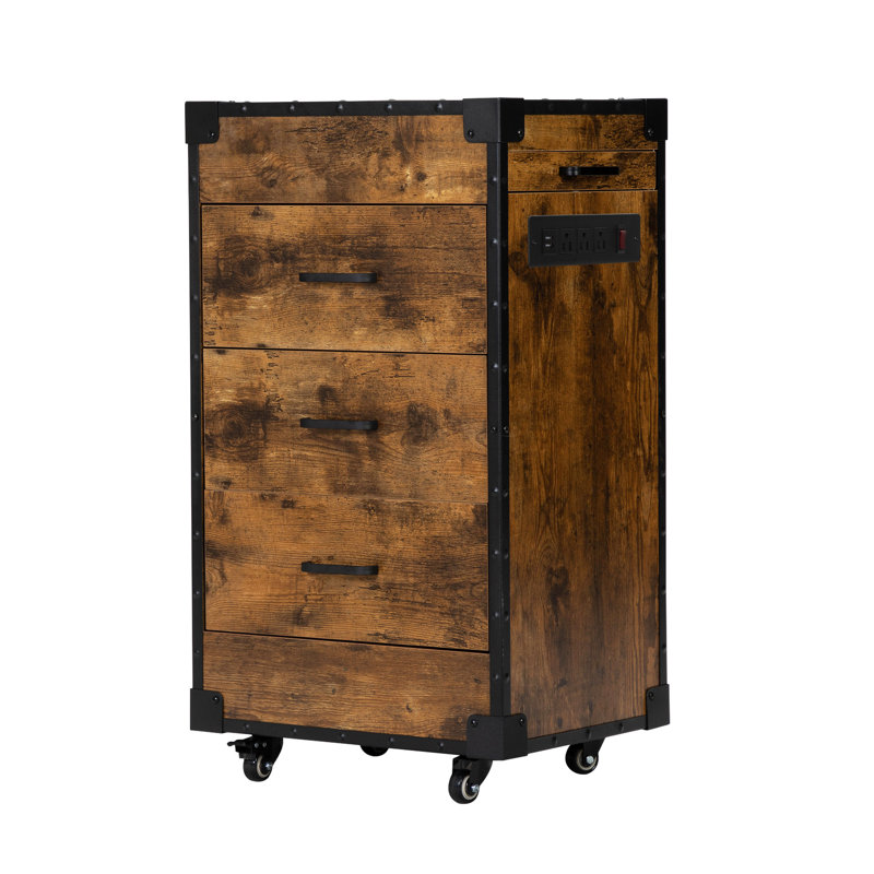 Industrial Brown Rolling Salon Cart with Iron Frame and Drawers