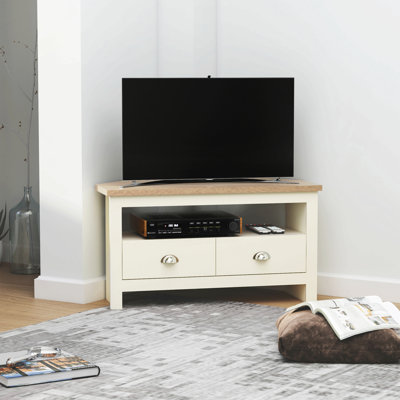 Corner Tv Stand Up To 50", Entertainment Center Tv Console Table With Drawers And Open Storage Compartment For Living Room, White