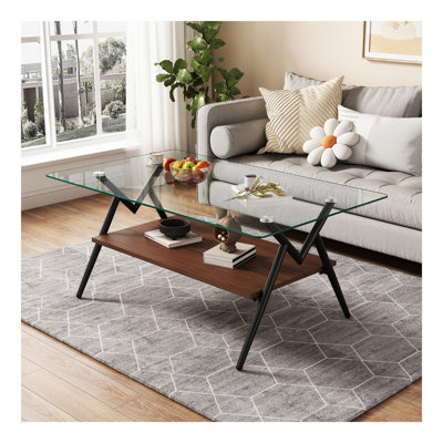 Coffee Table And End Tables Set Of 3, Tempered Glass Table With MDF Layer, Modern Tables For Living Room , Brown Glass by Corrigan Studio