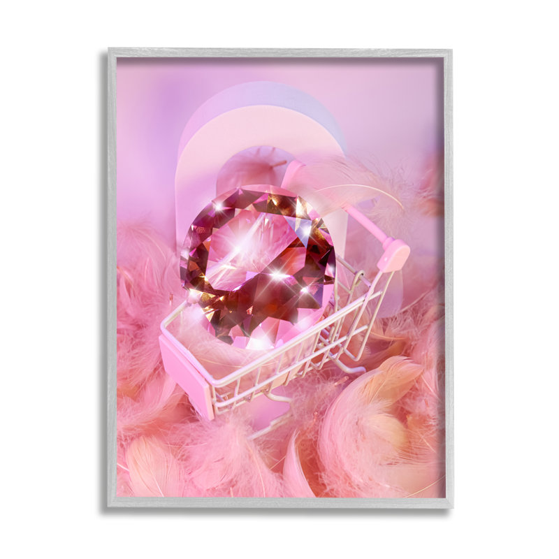 "Pink Glam Gem" dans un chariot encadré sur bois par Ziwei Li, impression, H 20 po x l 16 po x P 1,5 po, gris