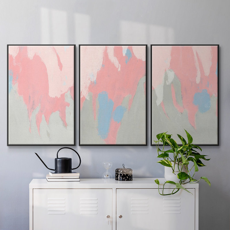Blush Abstract I, reproduction encadrée sur toile 3 pièces, H 40 po x l 90 po x P 2 po, Noir