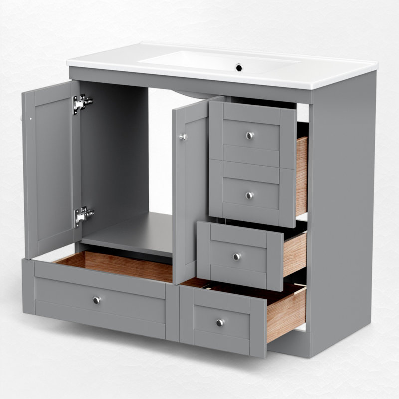 36" Single Bathroom Vanity With Resin Sink, Gray