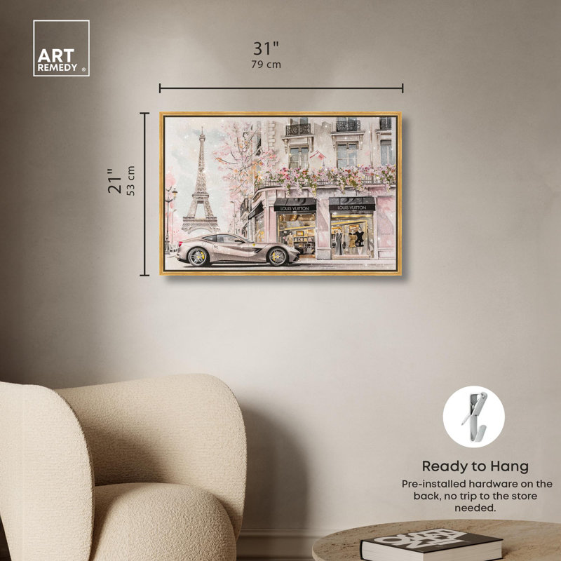 Impression d'art sur toile, magasinage commercial, H 21 po x l 31 po x P 1,8 po, Cadre flottant doré