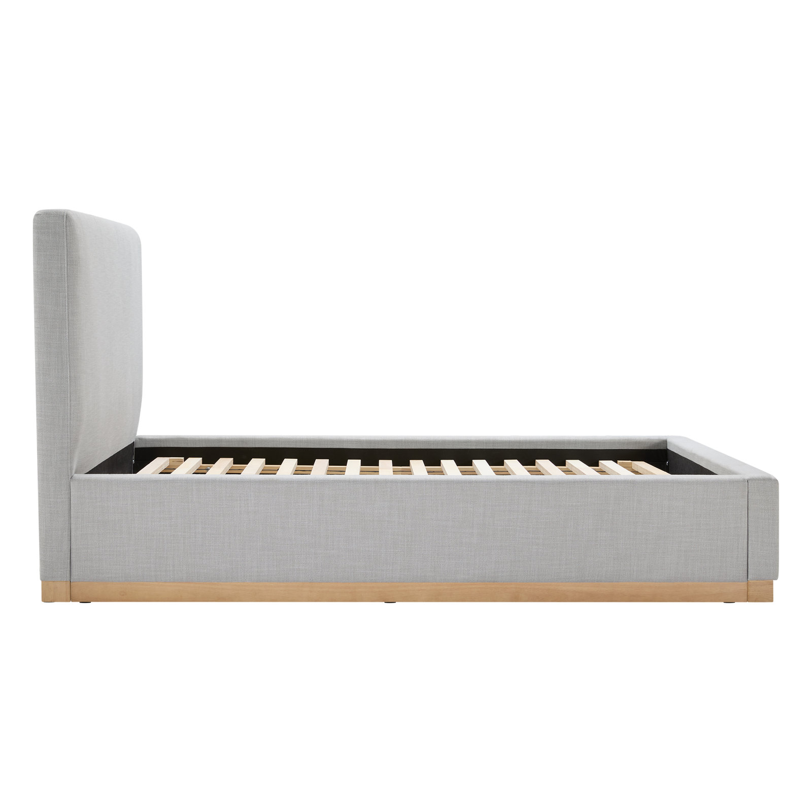 Delpha Upholstered Oak Bed, Queen, Effie Gray Performance Linen