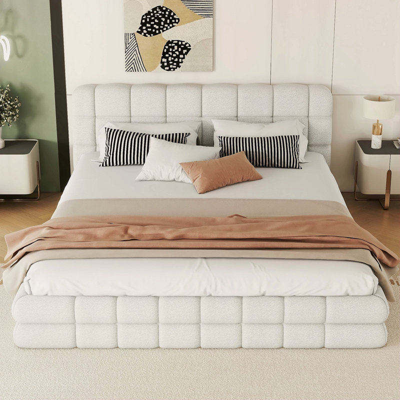 Grand lit plateforme tapissier, Blanc