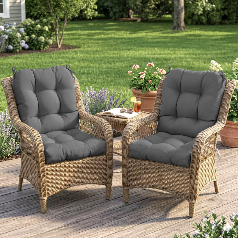Outdoor Replacement Cushion Set Deep Seating Seat / Back Cushions with Ties (Set of 2), Gray