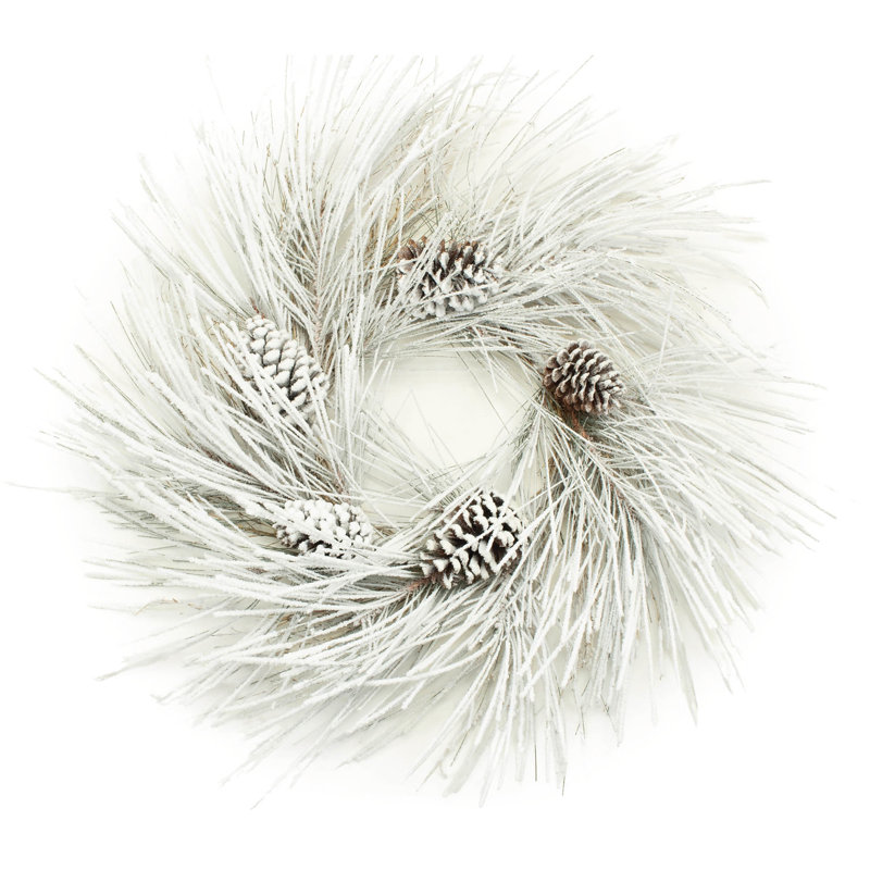 Couronne de pin floquée à aiguilles longues 28 po