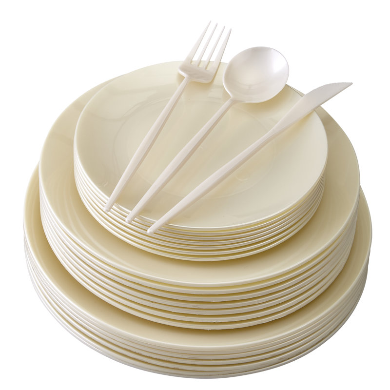 Ensemble d'articles de fête jetables en plastique épais, Crème