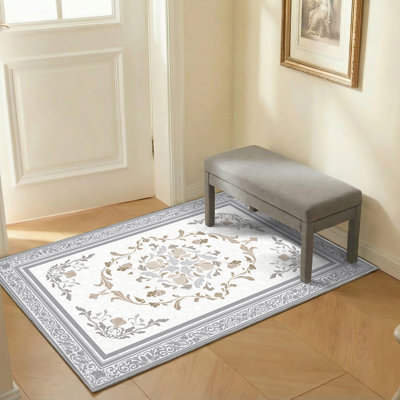 2' X 3' TPE Non-slip Bottom, Imitation Cashmere Floral Pattern Area Rug,TaupeTaupe