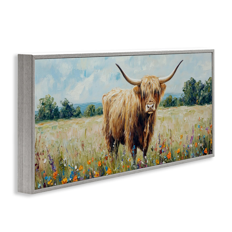 Giclée encadrée Highland Cow Meadow, design par Petal Prints Design, Estampe numérique Farmhouse, H 10 po x l 24 po