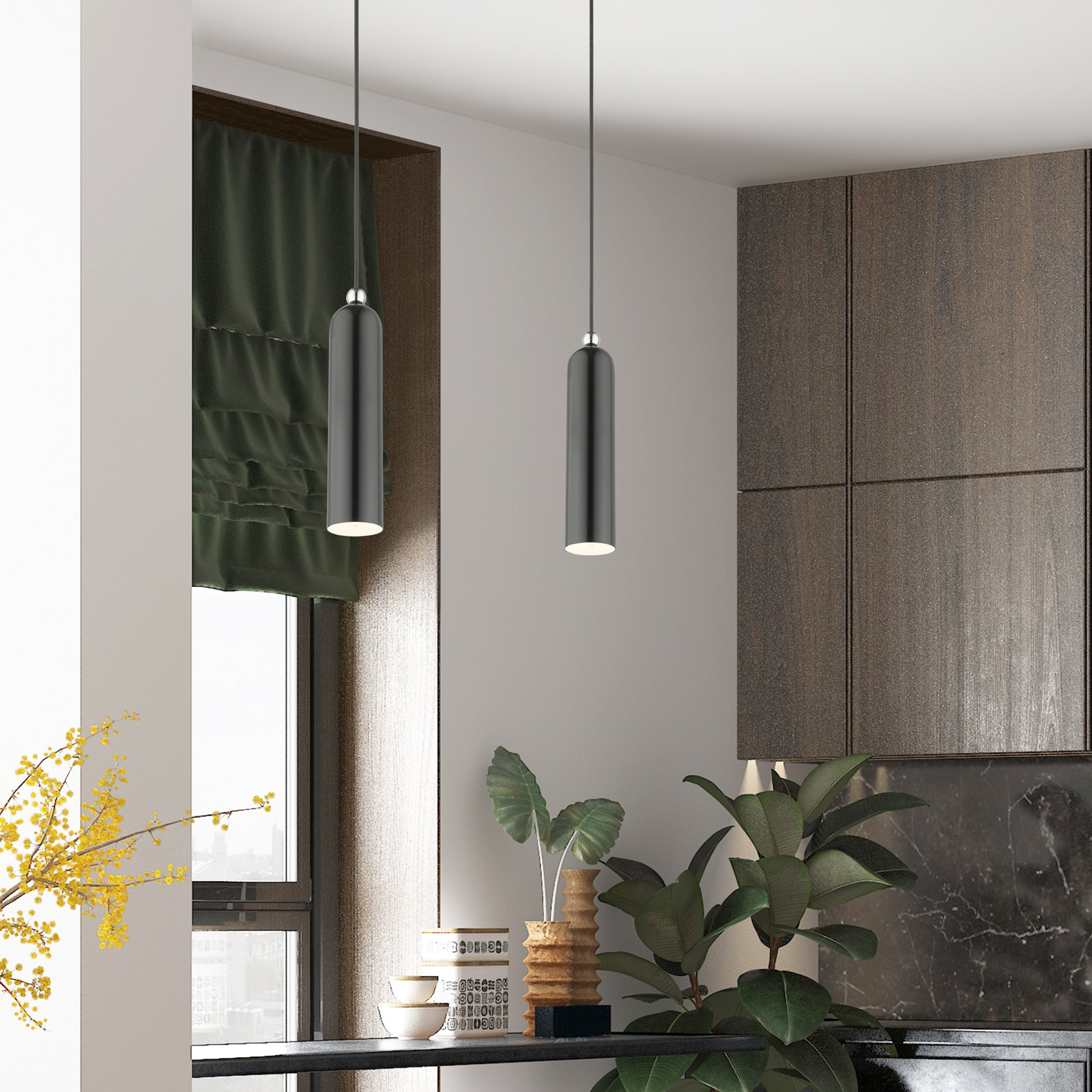 Hanne Dimmable Cylinder Single Light Pendant, Shiny Dark Gray