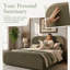 Queen Luxury Fully Upholstered Platform Bed Frame with Curved Padded Headboard and Footboard, Premium Linen Fabric Bed, No Box Spring Needed,-129026358