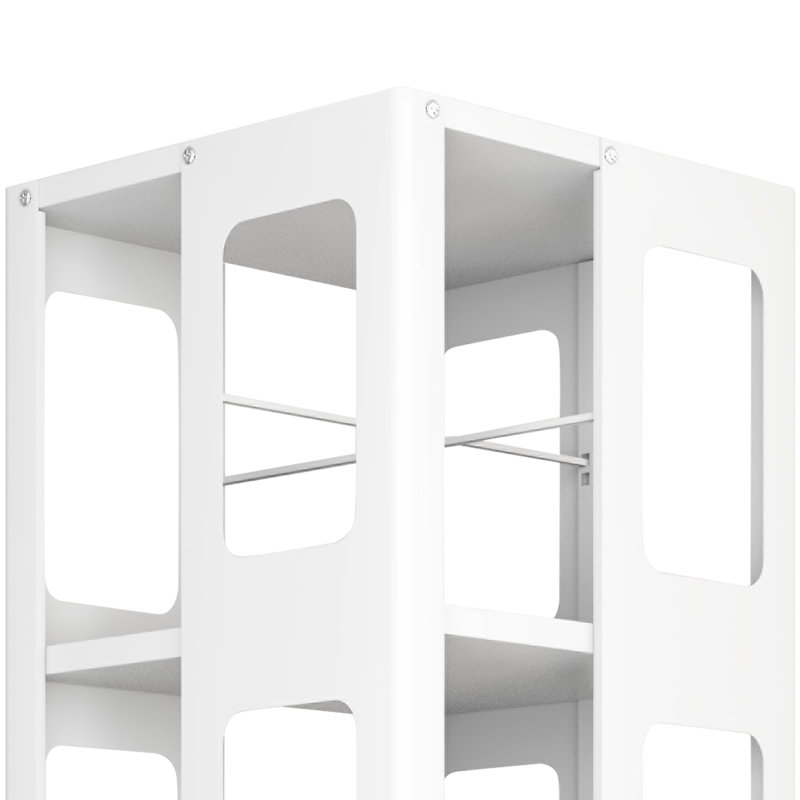 4 tablettes rotatives toutes pivotantes, 360 roulettes, construction, finition blanche, assemblage facile, grande utilisation de l'espace blanc, étagères spacieuses, avantage rapide